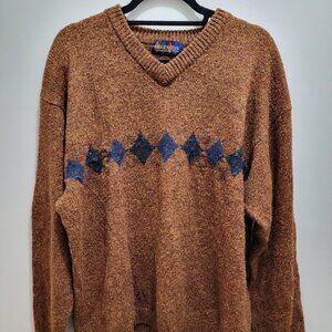 No Excess Melange Chunky Wool Blended Intarsia Argyle Pullover Sweater L Used